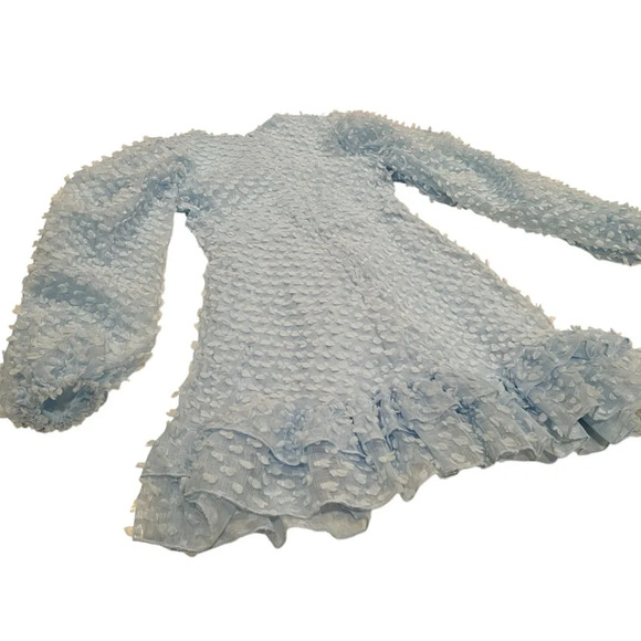Miss Ord Light Blue Ruffle Mini Dress – Size M – Elegant and Whimsical - Picture 10 of 11